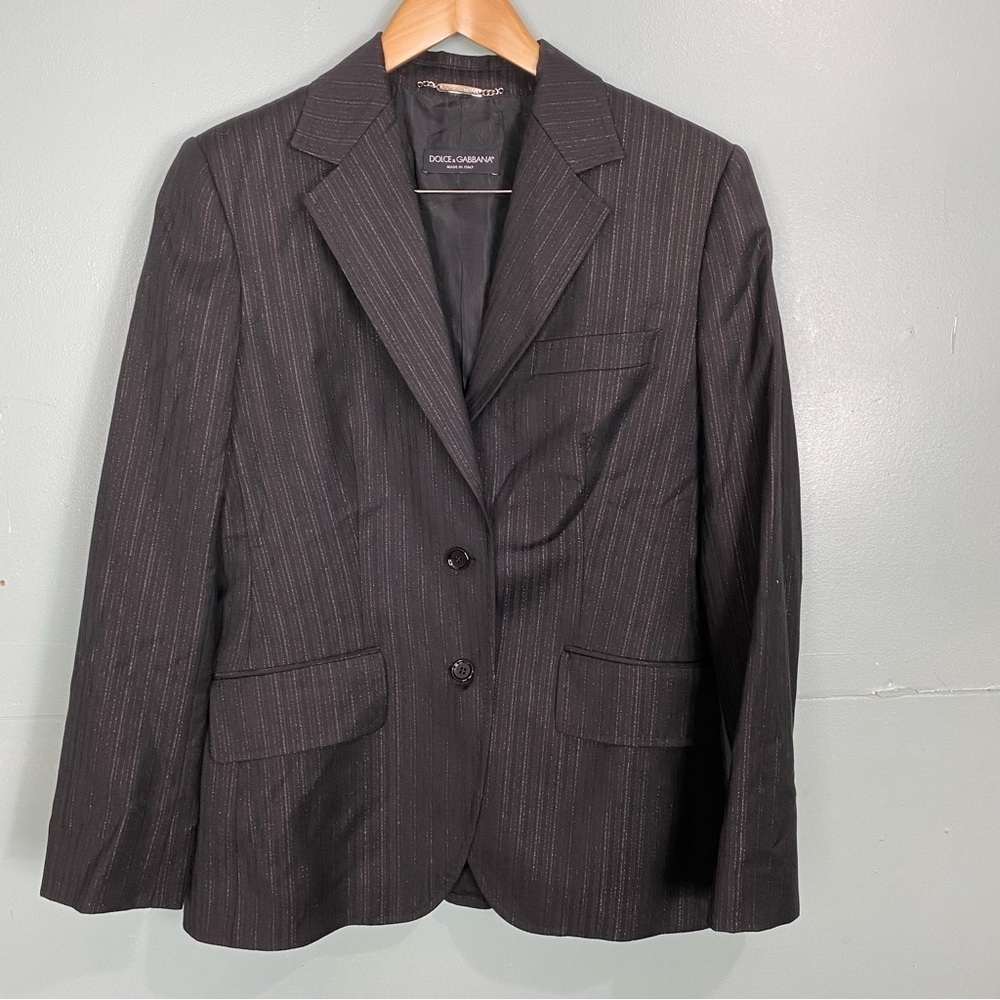 Dolce & Gabbana Pinstripe Metallic Blazer Sz 48 or US 38 Black Read Description